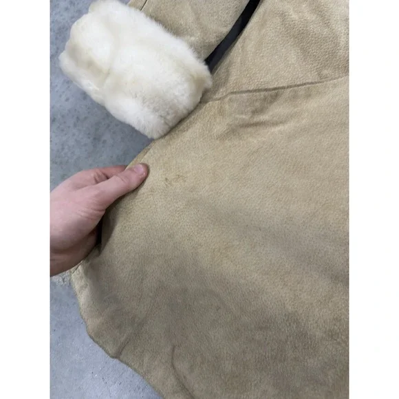 Vintage Tan Suede Faux Fur Trim Collar Cuff Jacket Coat - Picture 3 of 9